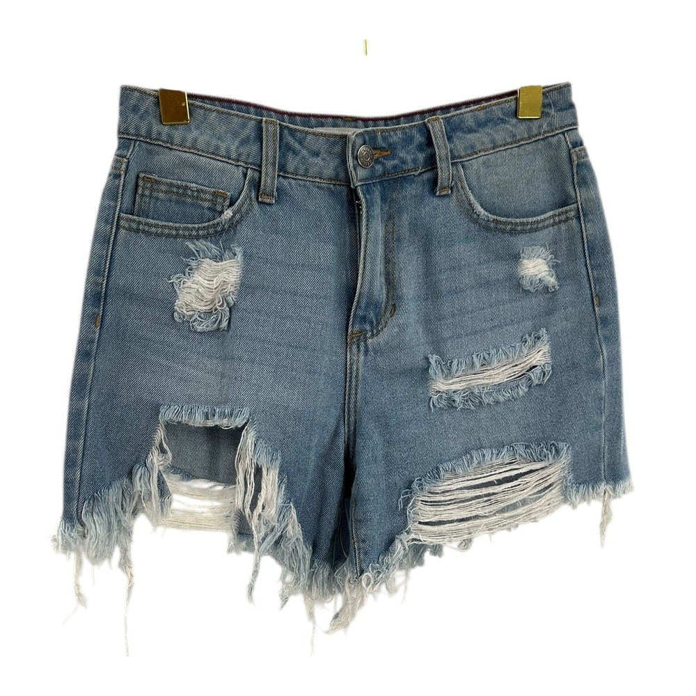 Cello Women Size S Light Wash Distressed Ripped Denim Jean Shorts High Rise